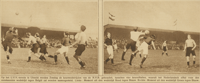 870223 Collage van 2 foto's betreffende de selectiewedstrijden van de Nederlandsche Voetbalbond (NVB) voor het ...